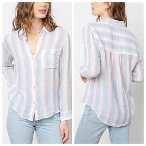 Rails Ellis Button Down Shirt Iris Stripe Size XS Rainbow Lightweight Pastel